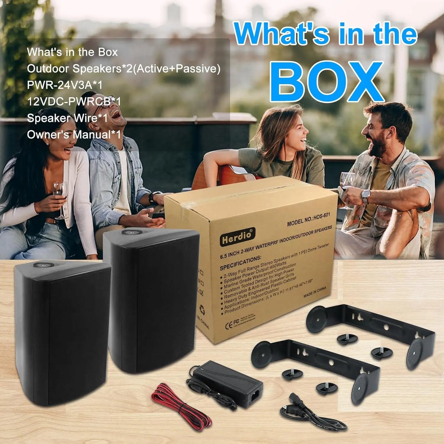 Herdio Bluetooth Indoor Outdoor Speakers 400W 2 Pack Wall Mount