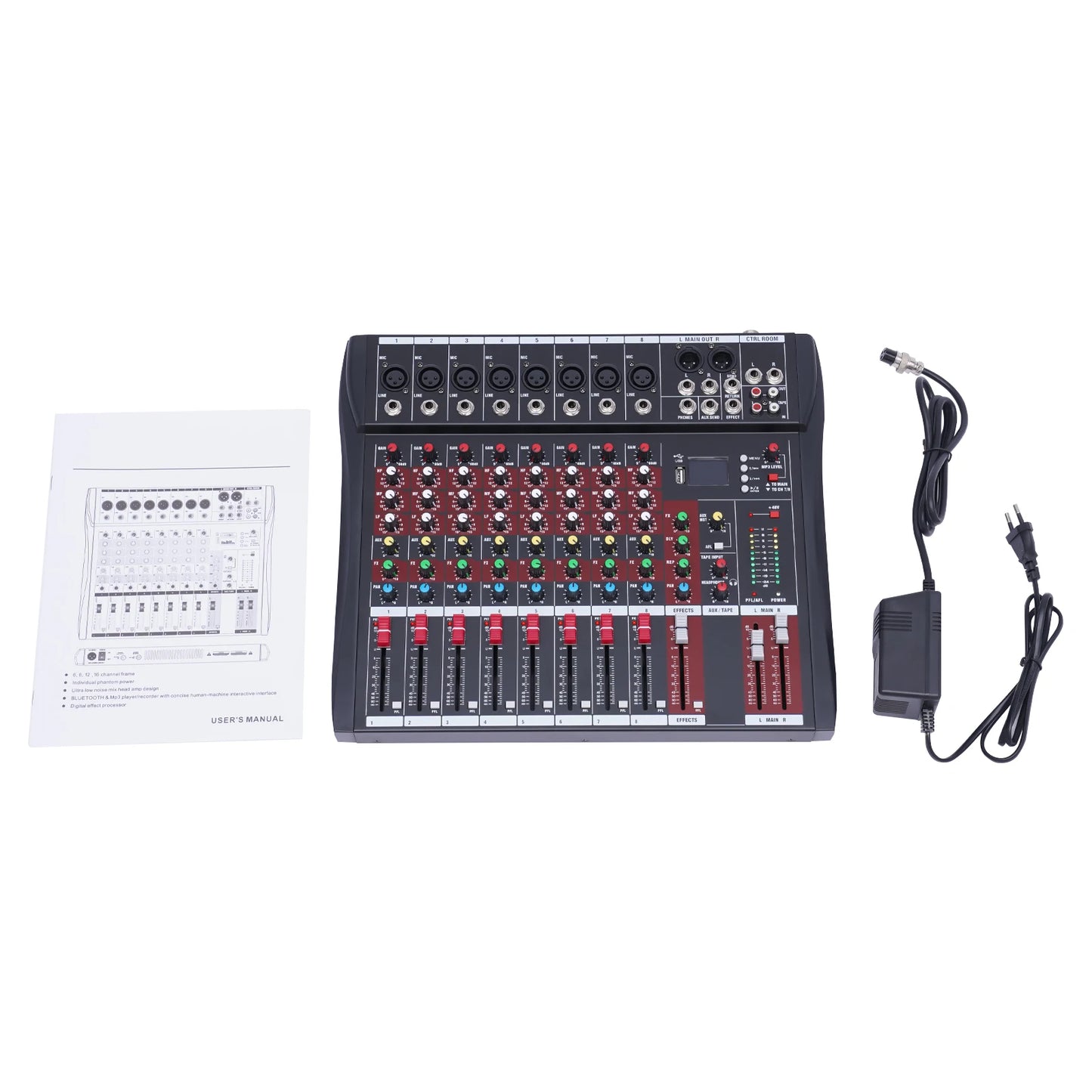 Bymaocar 7/8 Channel Professional Mixer Bluetooth USB XLR
