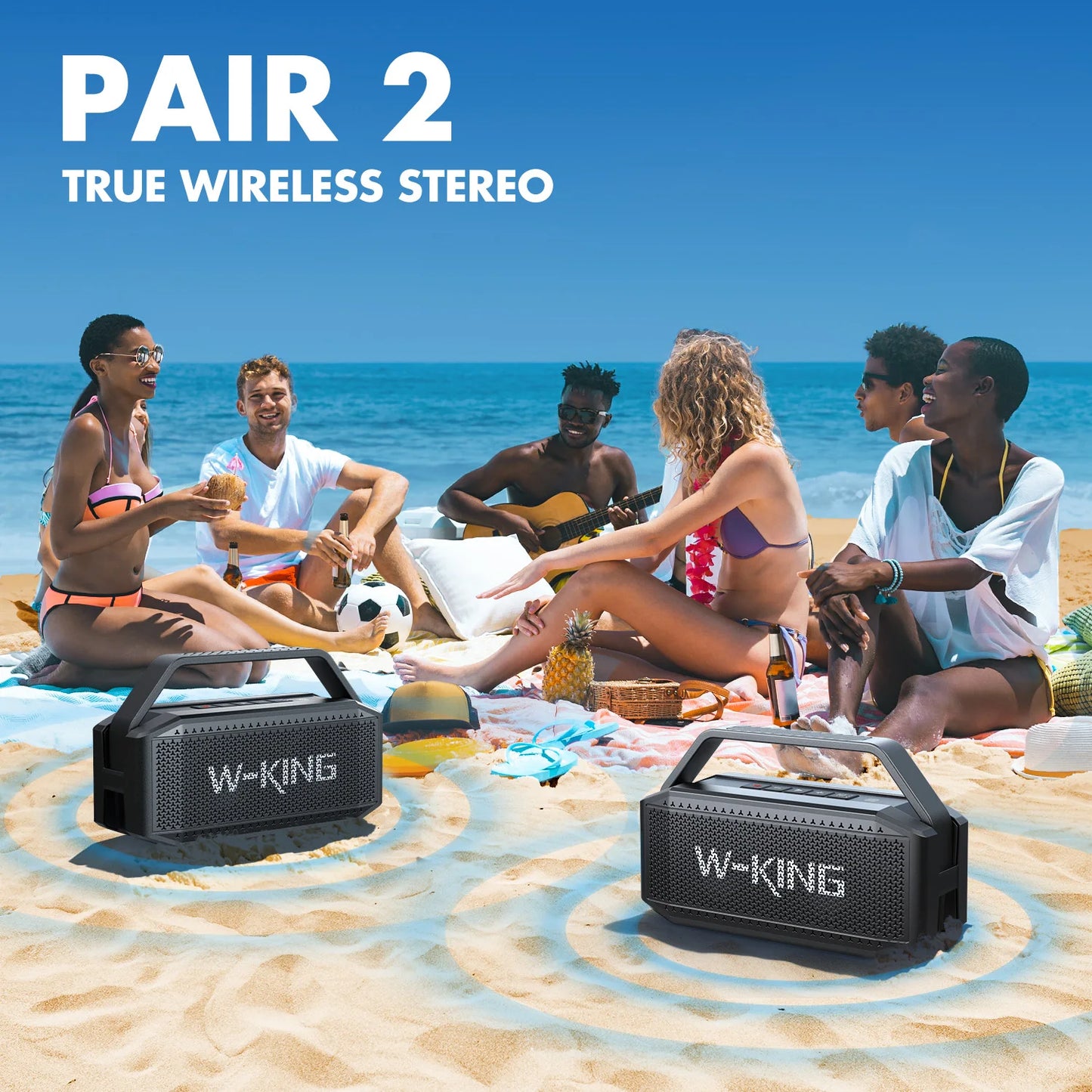 W-KING 100W Peak 60W RMS Portable Bluetooth Speaker With Deep Bass And IPX6 Waterproof