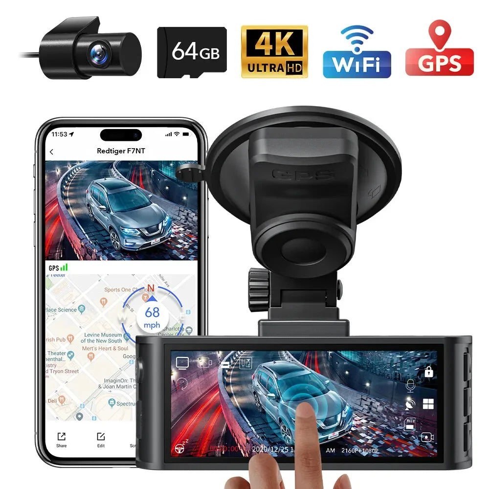 Redtig 4K Dash Camera Front And Rear WiFi GPS Dual
