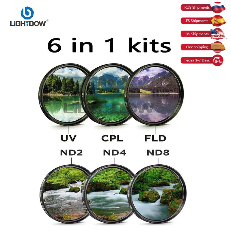 Lightdow SixInOne UV CPL FLD ND Filter Kit PremiumGrade