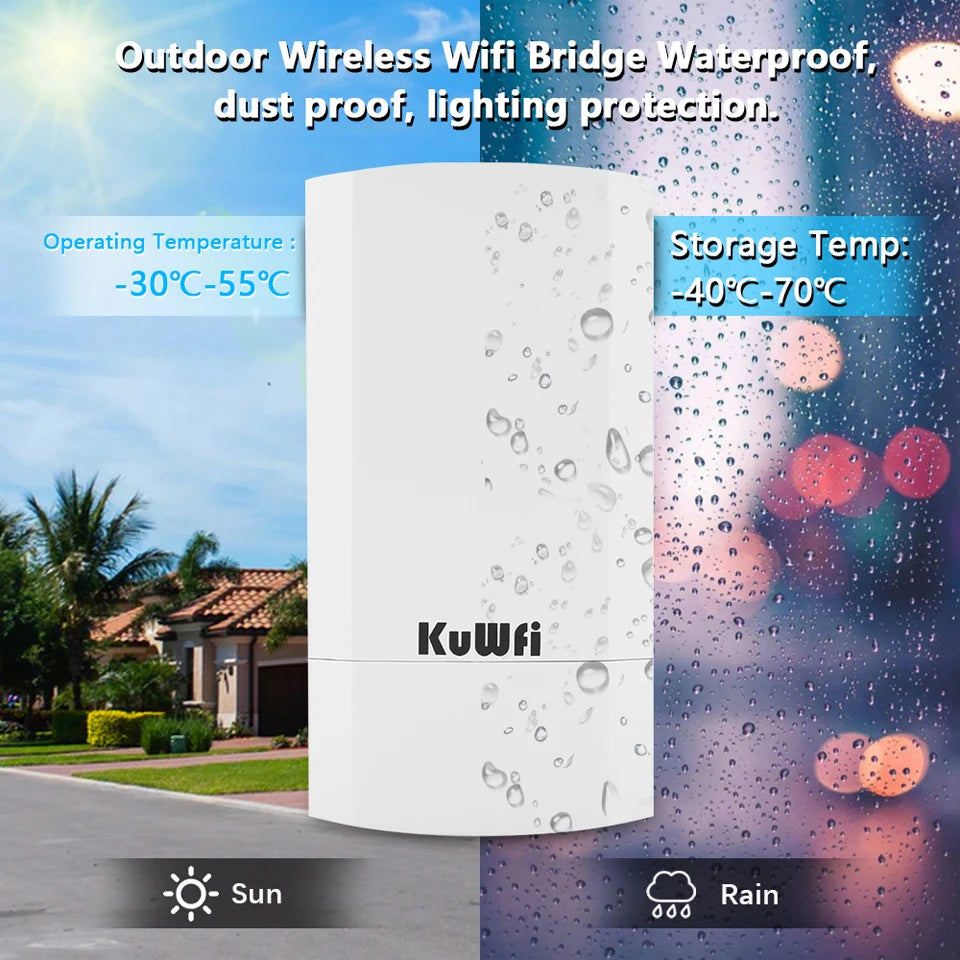 KuWFi Outdoor 300Mbps CPE Bridge WiFi AP Repeater Extender POE