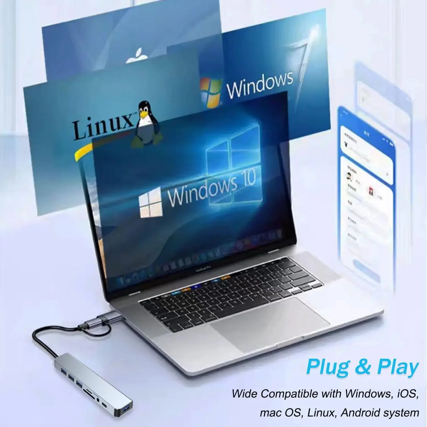 Daguaika 8in1 USB Hub Card Reader USB C Docking Station