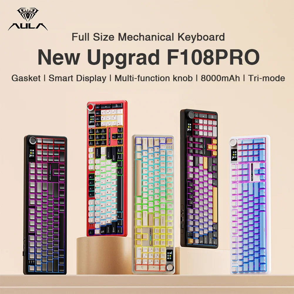 AULA F108Pro Wireless Mechanical Gaming Keyboard EquippedWithTFTDisplay UltraLatency