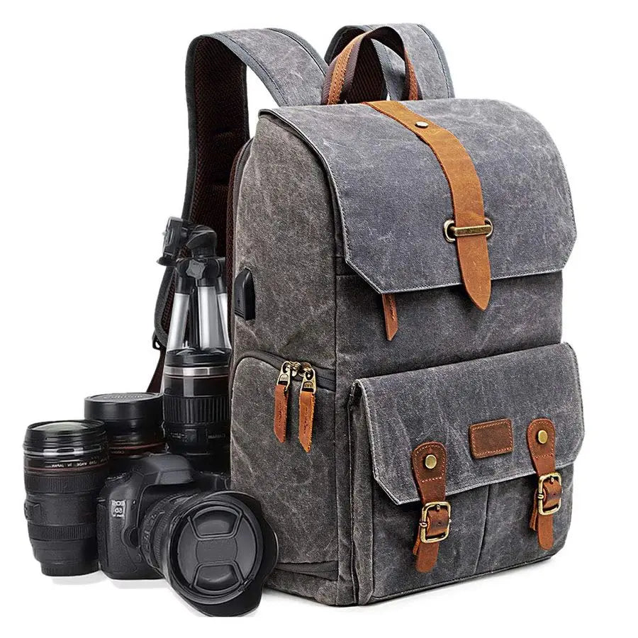 XMSJ Camera Backpack For DSLR Waterproof Canvas Rucksack