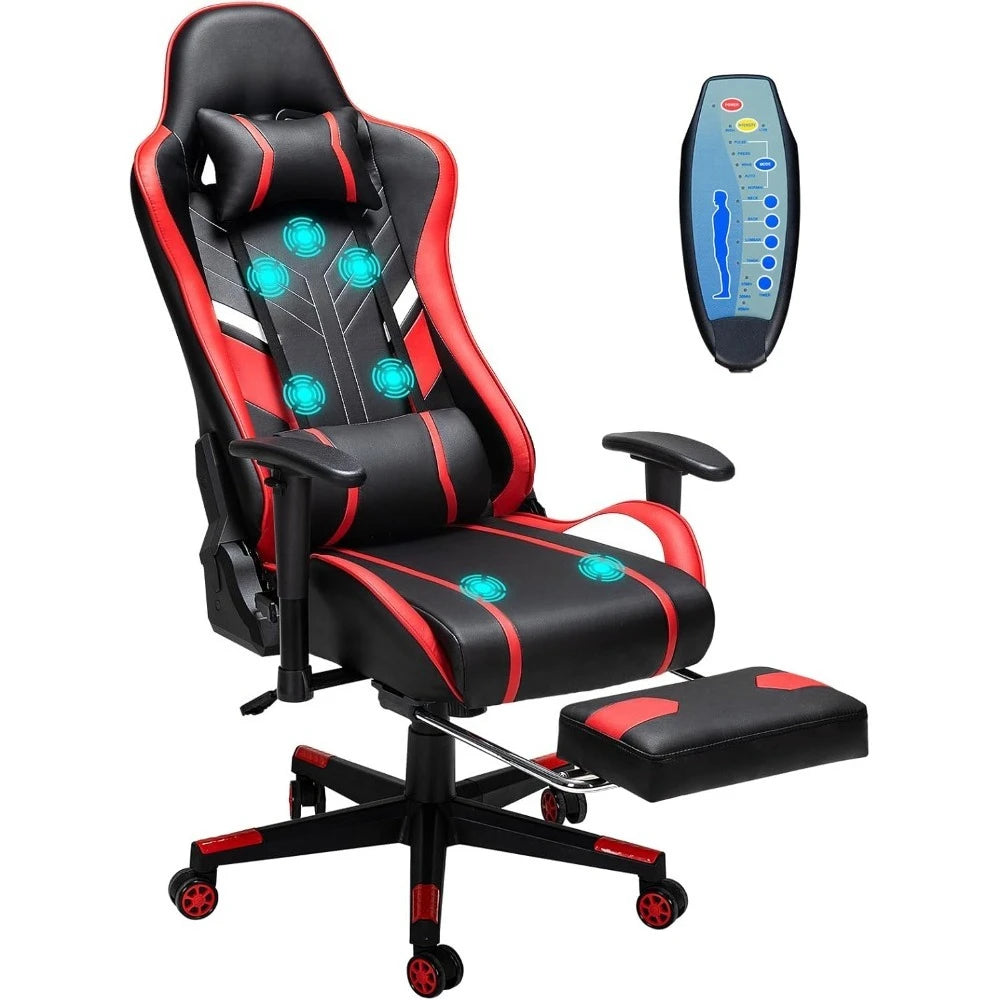 7-Point Massage Gaming Chair with Footrest Ergonomic Recliner