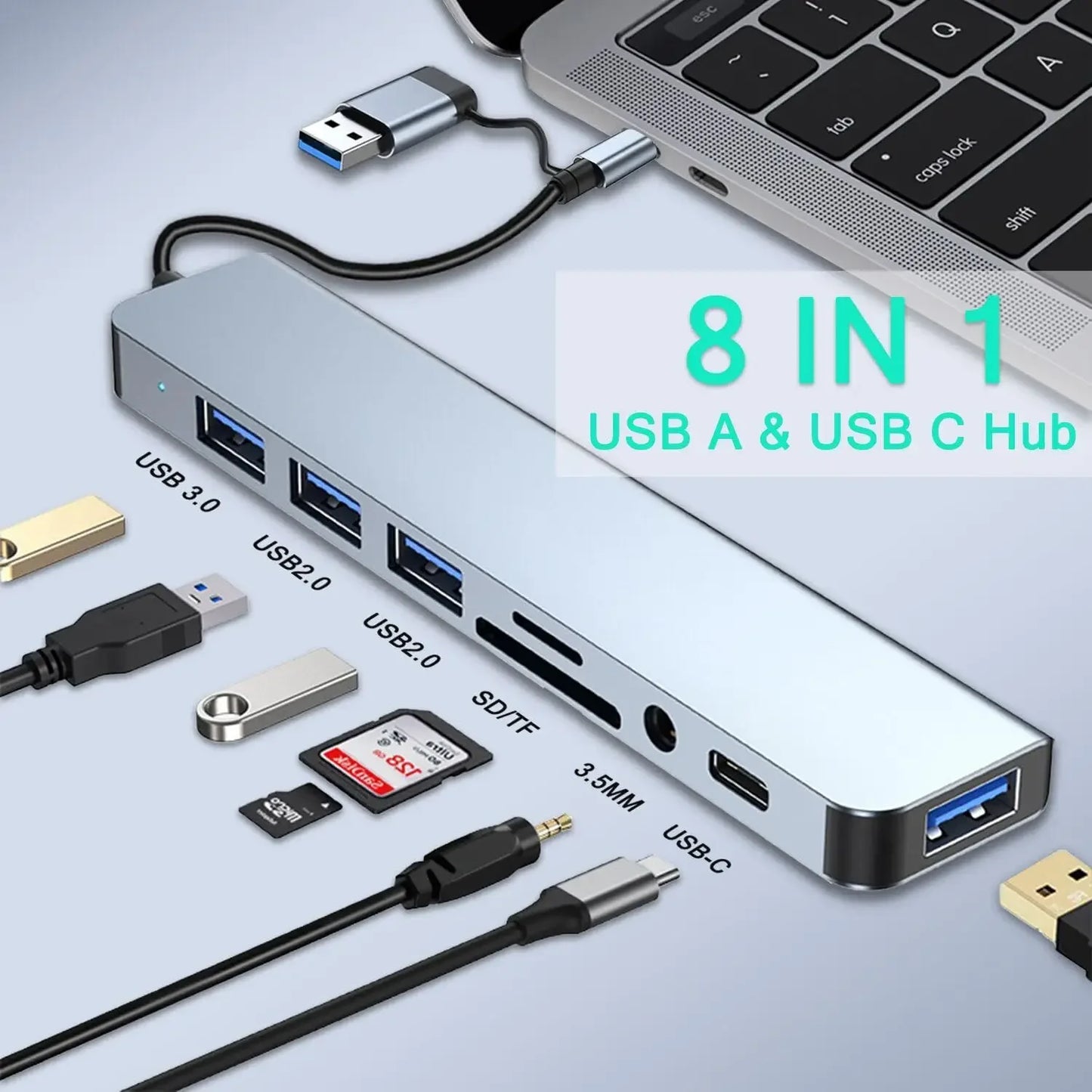Daguaika 8in1 USB Hub Card Reader USB C Docking Station