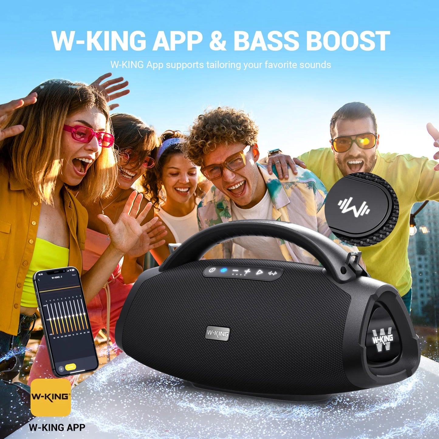 W-King D20 Portable Bluetooth Speaker 200W RMS Bass