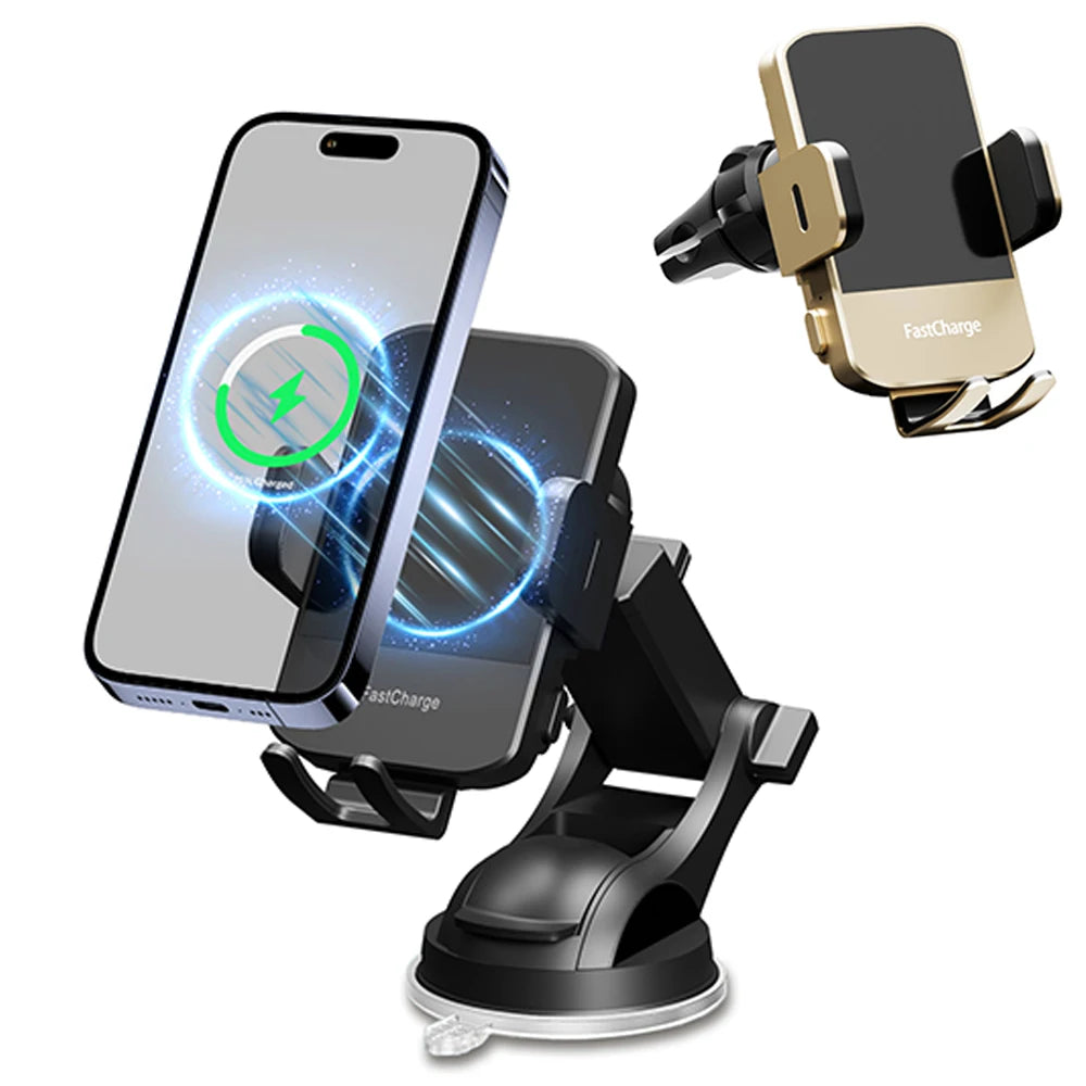 Wireless Car Charger and Phone Holder 15W Fast Charge Mount