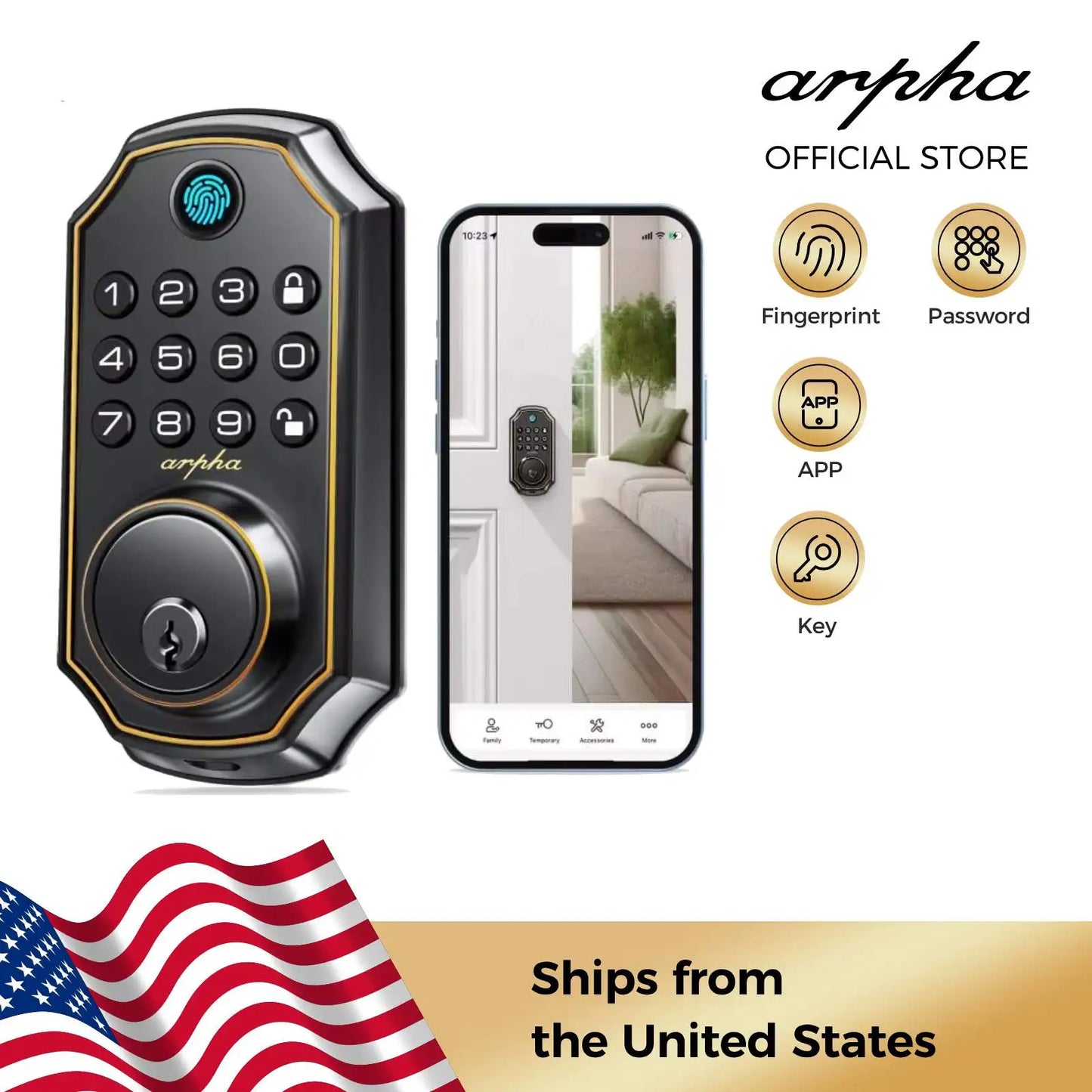 Arpha D280 UltraSmartBiometricKeylessEntryDoorLockWithFingerprintKeypadAndAutoLock