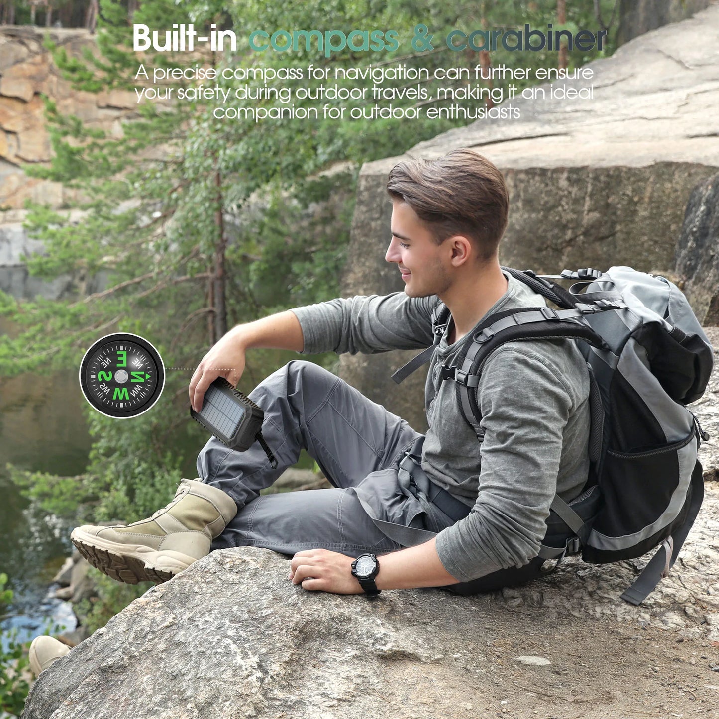 40,000mAh Solar Power Bank Hand Crank Dual USB C LED