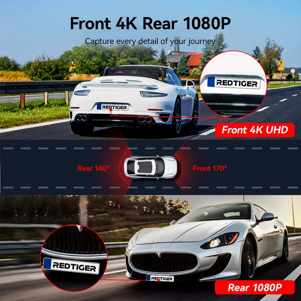 Redtig 4K Dash Camera Front And Rear WiFi GPS Dual