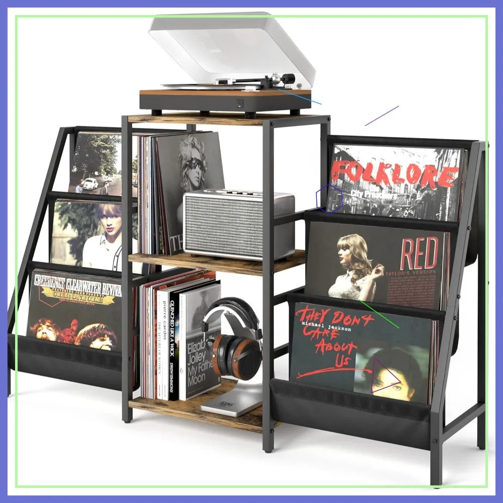 Vinyl Record Player Stand With Storage For 280 Albums