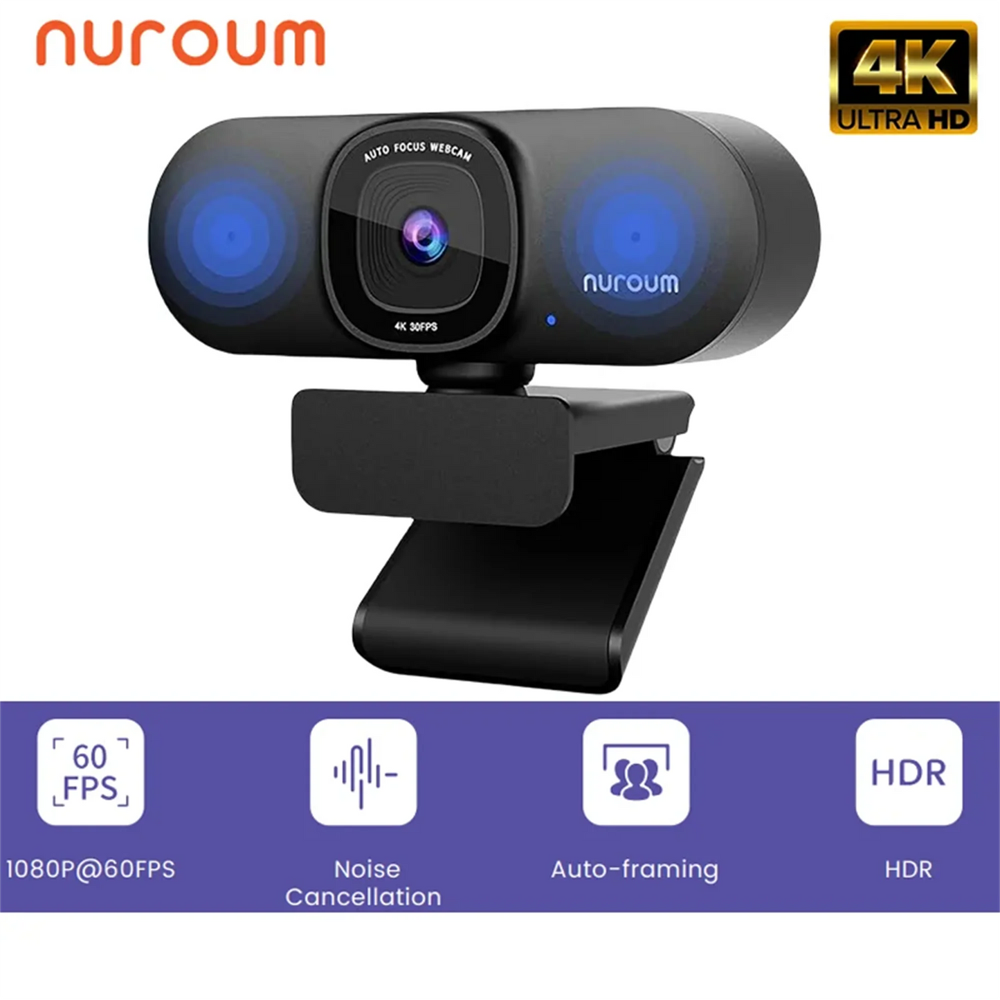 Nuroum V32AF 4K USB Camera Webcam with AI Noise Canceling