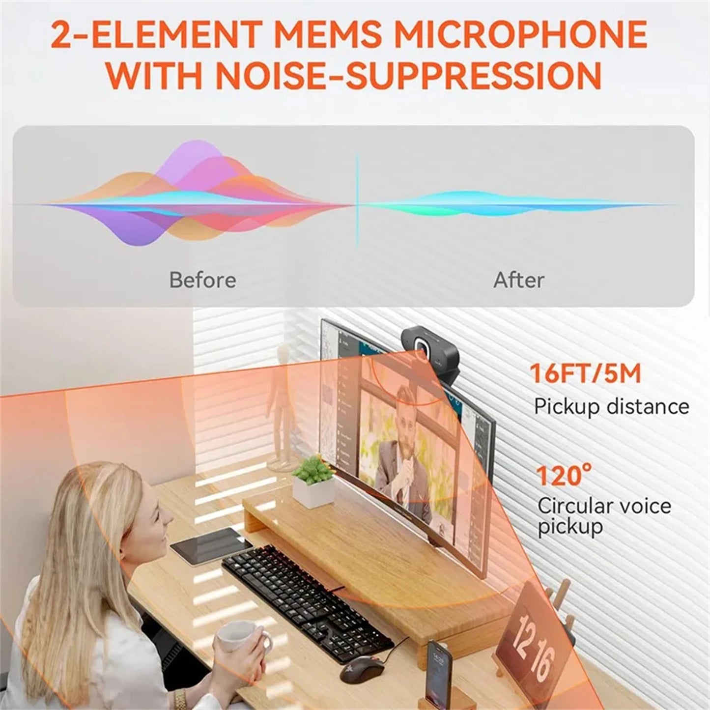 Nuroum V32AF 4K USB Camera Webcam with AI Noise Canceling