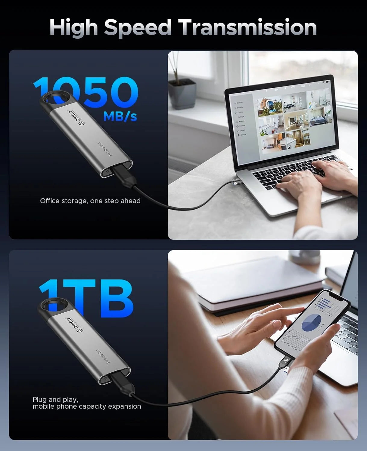 Orico External SSD USB 3 Gen2 Portable NVMe Storage Drive