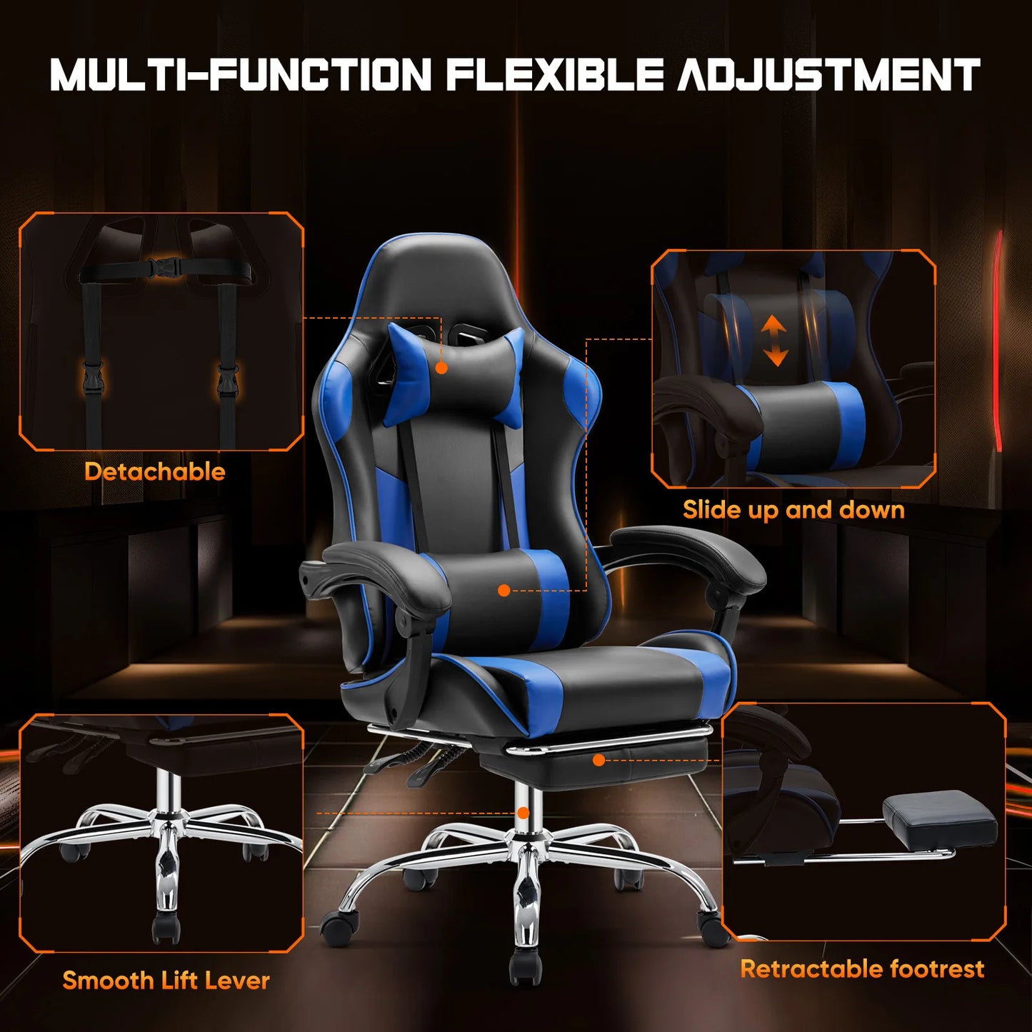 JHK Ergonomic Racing Gaming Chair PU Leather with Headrest