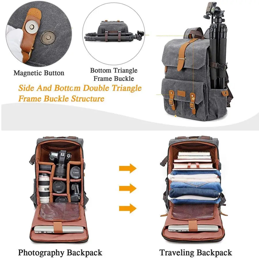 XMSJ Camera Backpack For DSLR Waterproof Canvas Rucksack